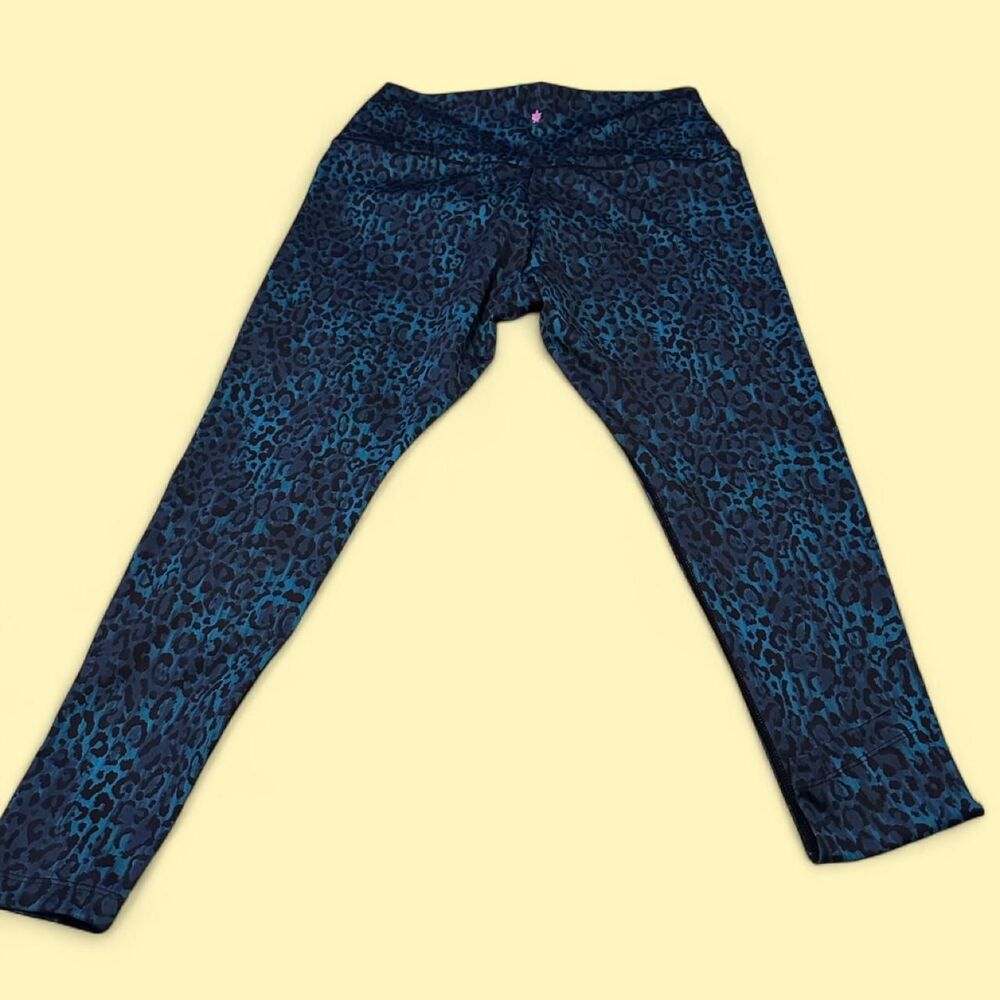 Kira Grace bright blue leopard print leggings Size L - Picture 2 of 6